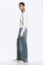 Gloria Blue - Medium Blue - ASTRO MID RISE LOOSE BAGGY TWIST JEANS - 3