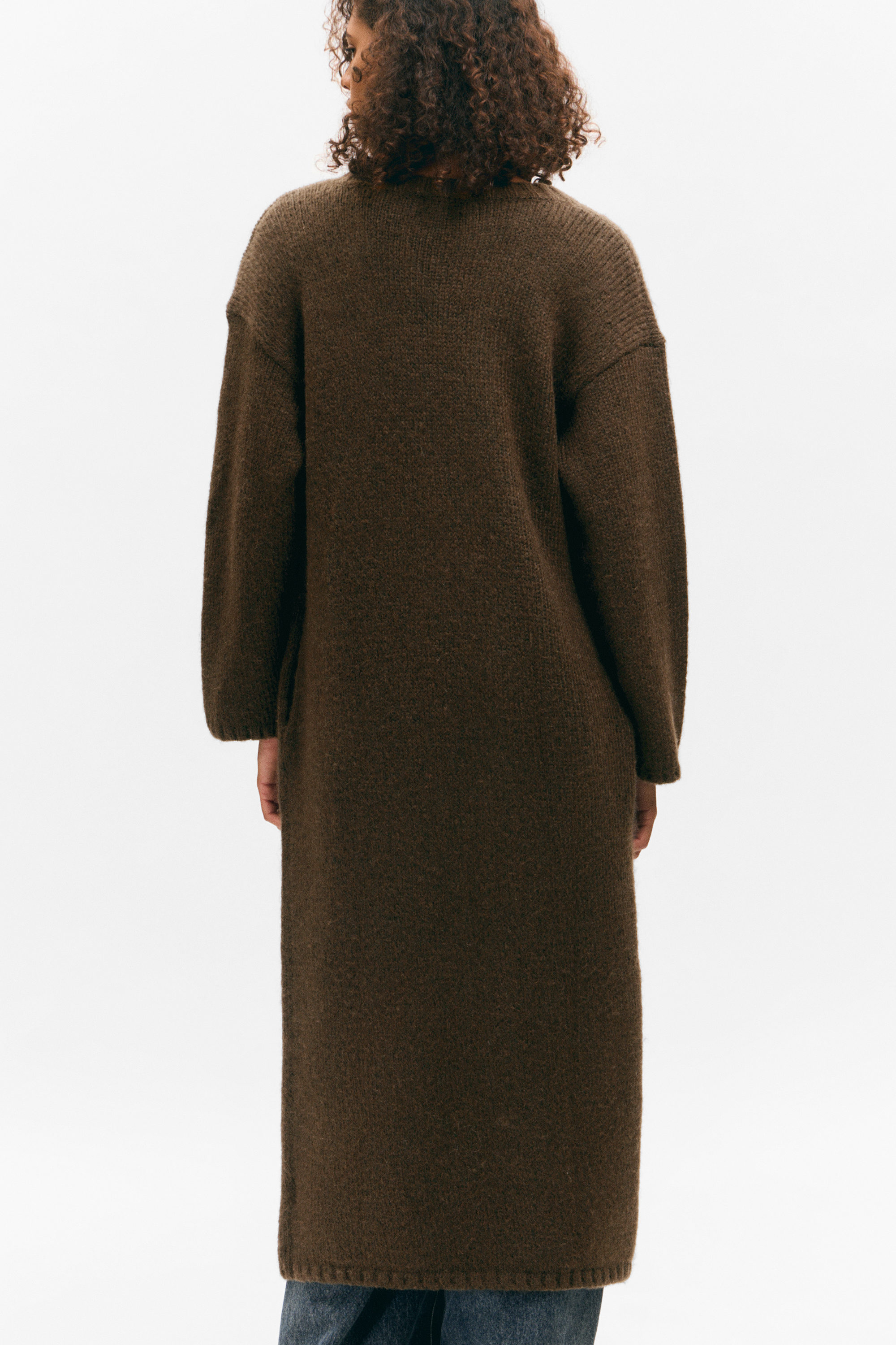 Marron foncé - Cardigan long en maille à col en V - 3