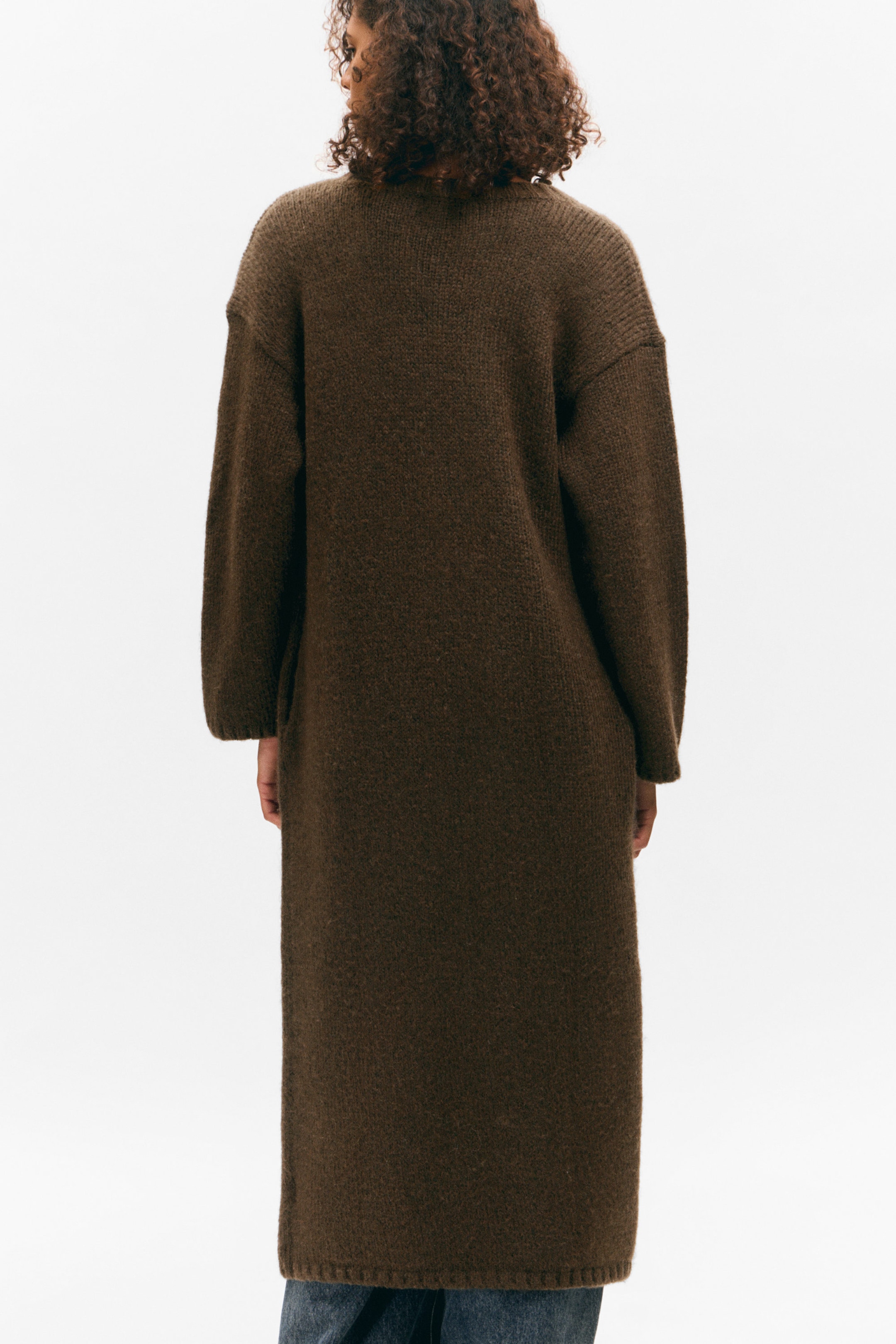 Dunkelbraun - Langer Strickcardigan mit V-Ausschnitt - 3