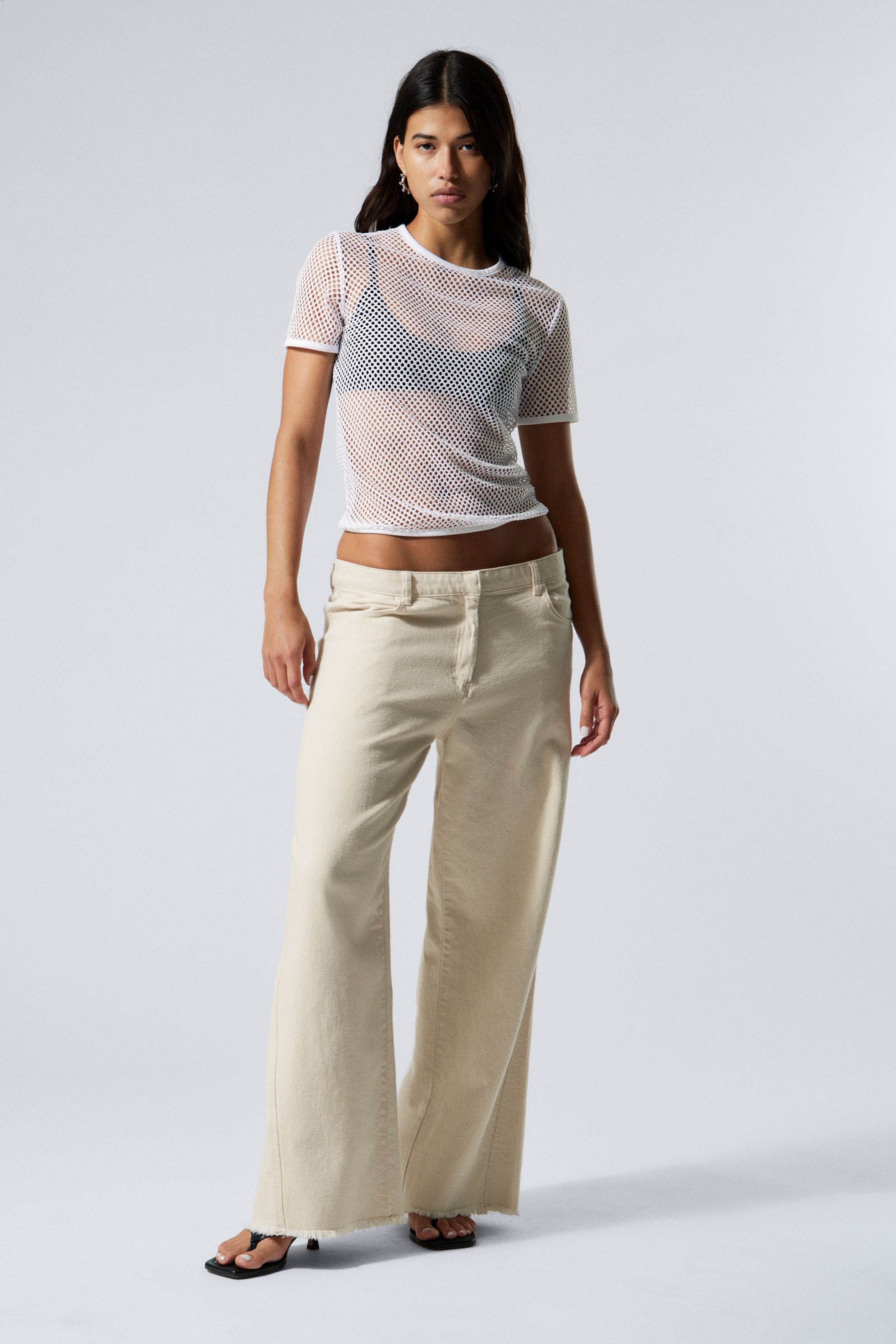 #FFFFFF - Slim-Fit Short-Sleeved Net T-shirt - 2