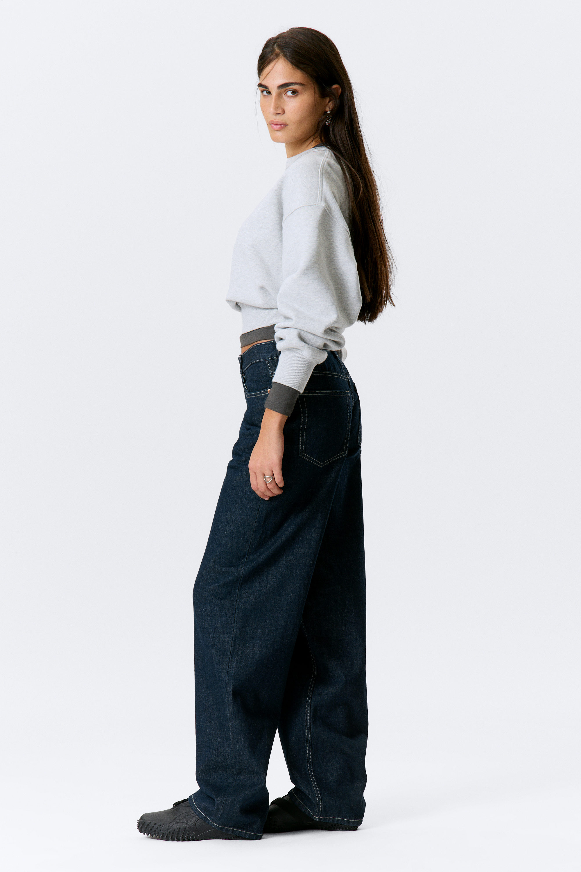 Blue Rinse - Mörkblå - Rail Mid Waist Loose Wide Leg Jeans - 4