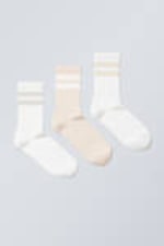 White/Light Mole - 3-pack Sport Striped Socks - 0