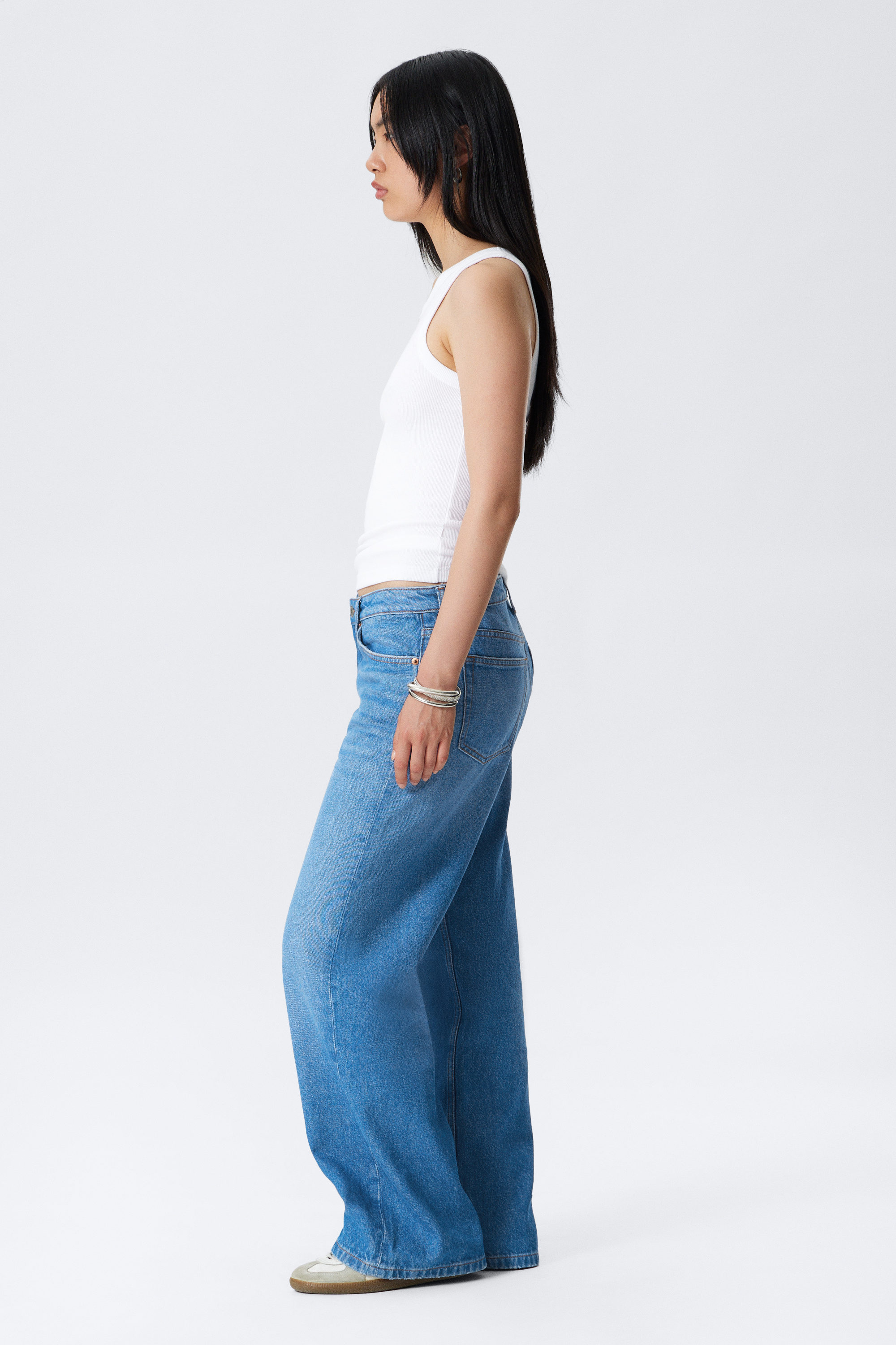 Kallithea Blue - Medium Blue - Imoo Low Rise Loose Wide Leg Jeans - 2