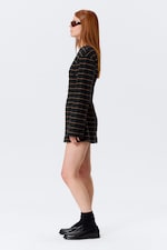 Noir rayé - Mini-robe en coton à manches longues - 2
