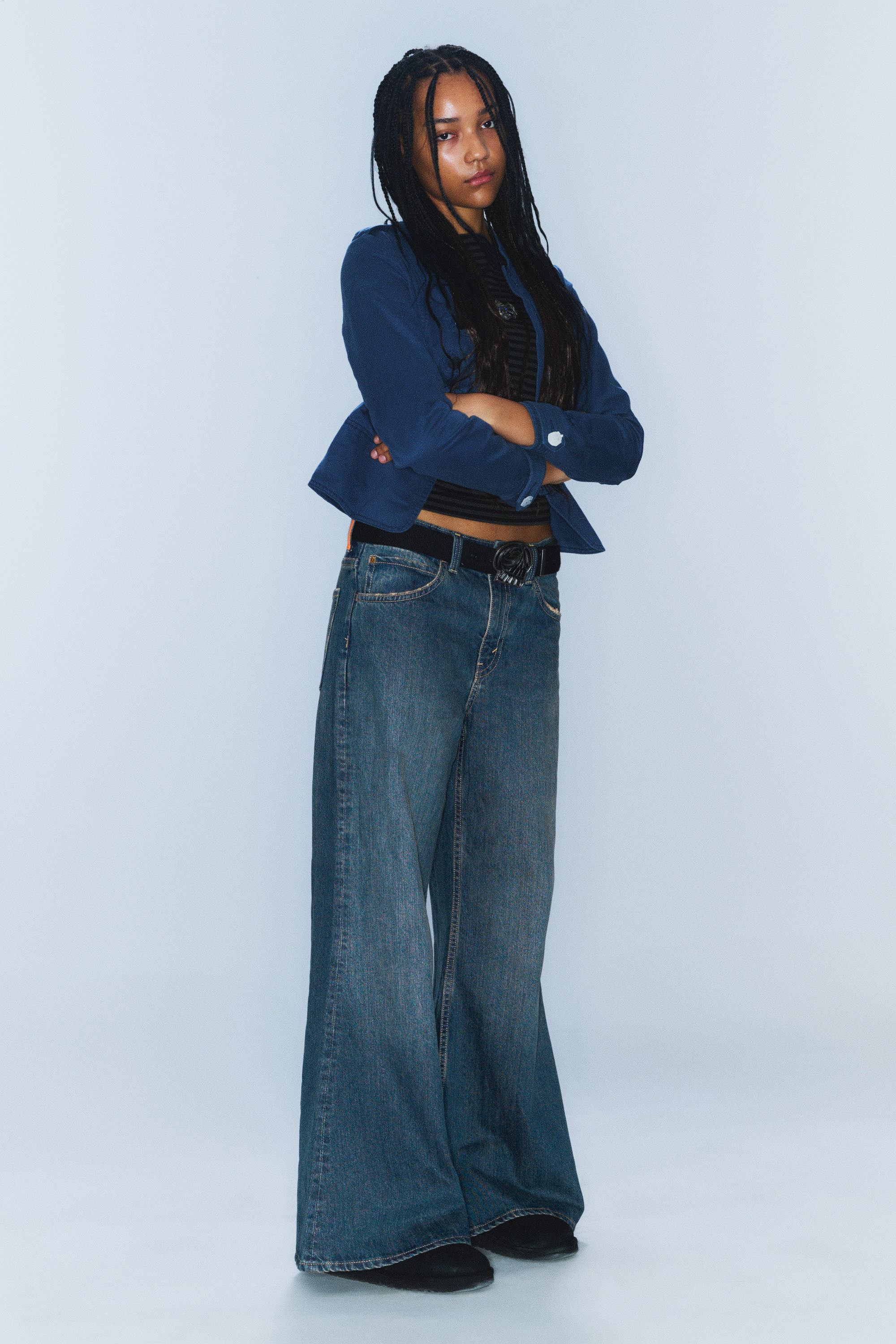 Tide Blue - Medium Blue - Loosy Lucie Low Rise Regular Flared Leg Jeans - 1