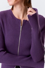 Dark Purple - Ribbed Fitted Zip Cardigan - 2