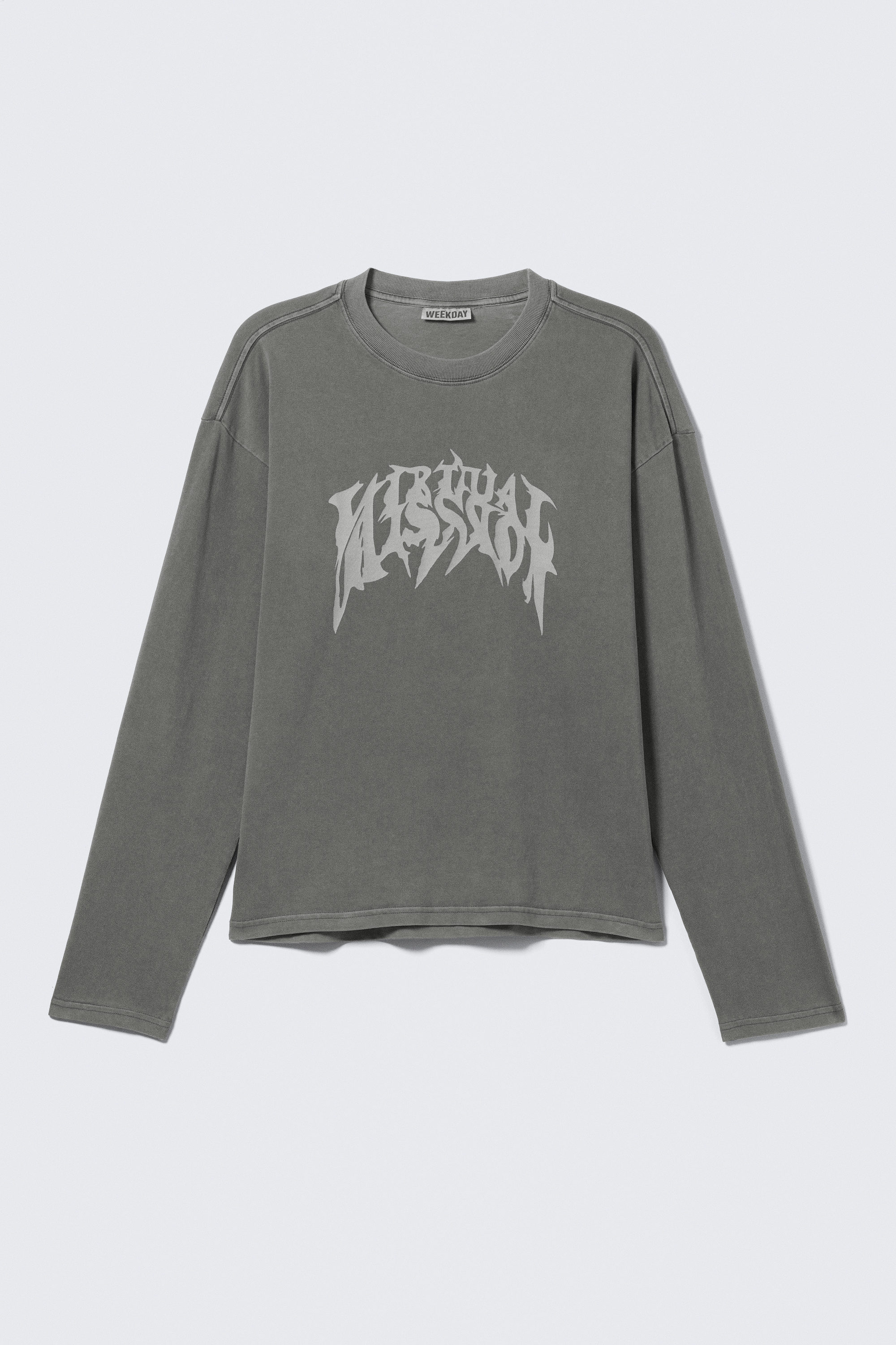 Washed Grey - Virtual Mission - Great Boxy Graphic Long Sleeve T-shirt - 3