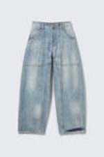 Cloudy Blue - Mittelblau - Dunno Unisex Low Rise Loose Barrel Leg Jeans - 8