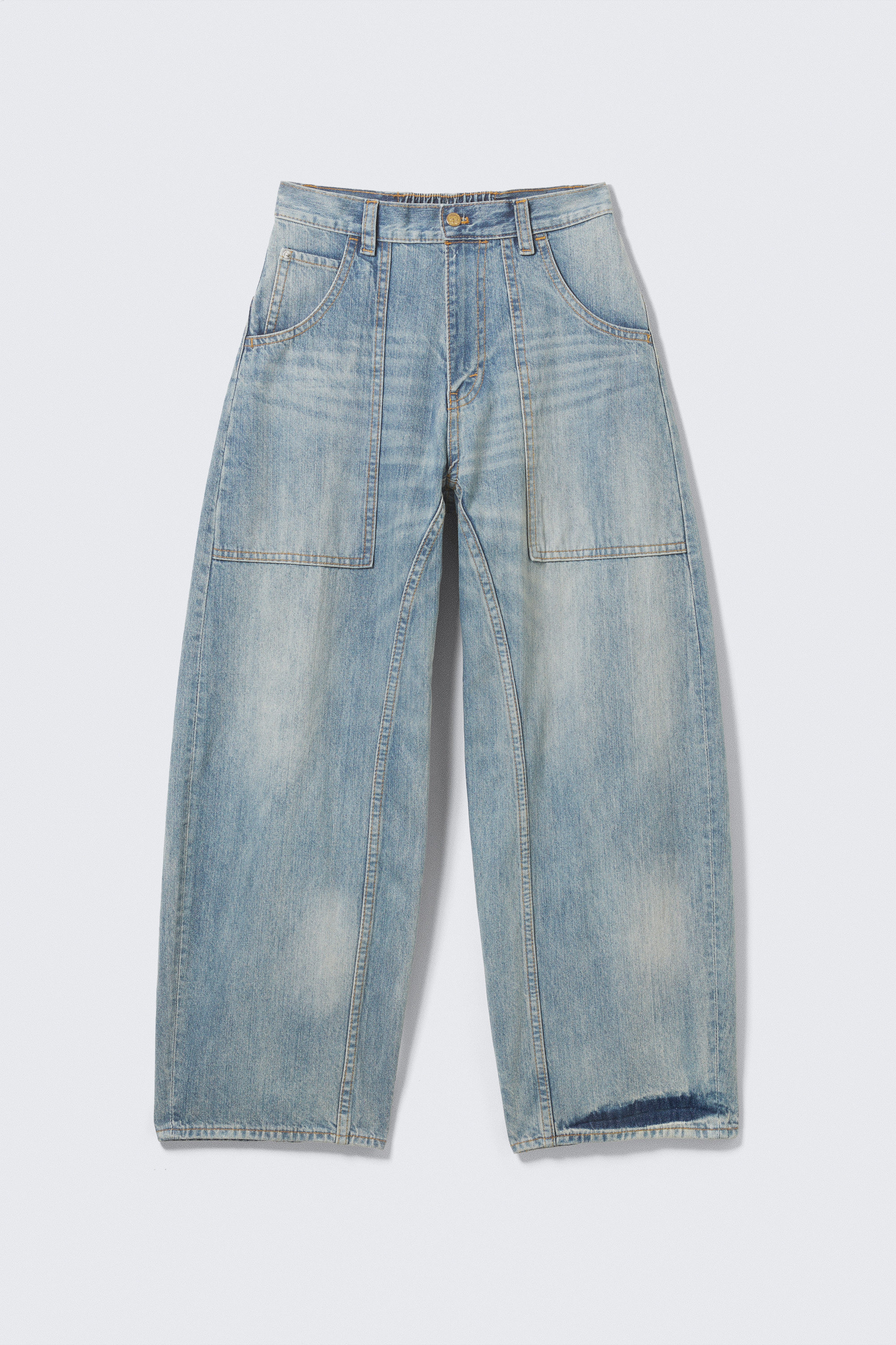 Cloudy Blue - Medium Blue - Dunno Unisex Low Rise Loose Barrel Leg Jeans - 9