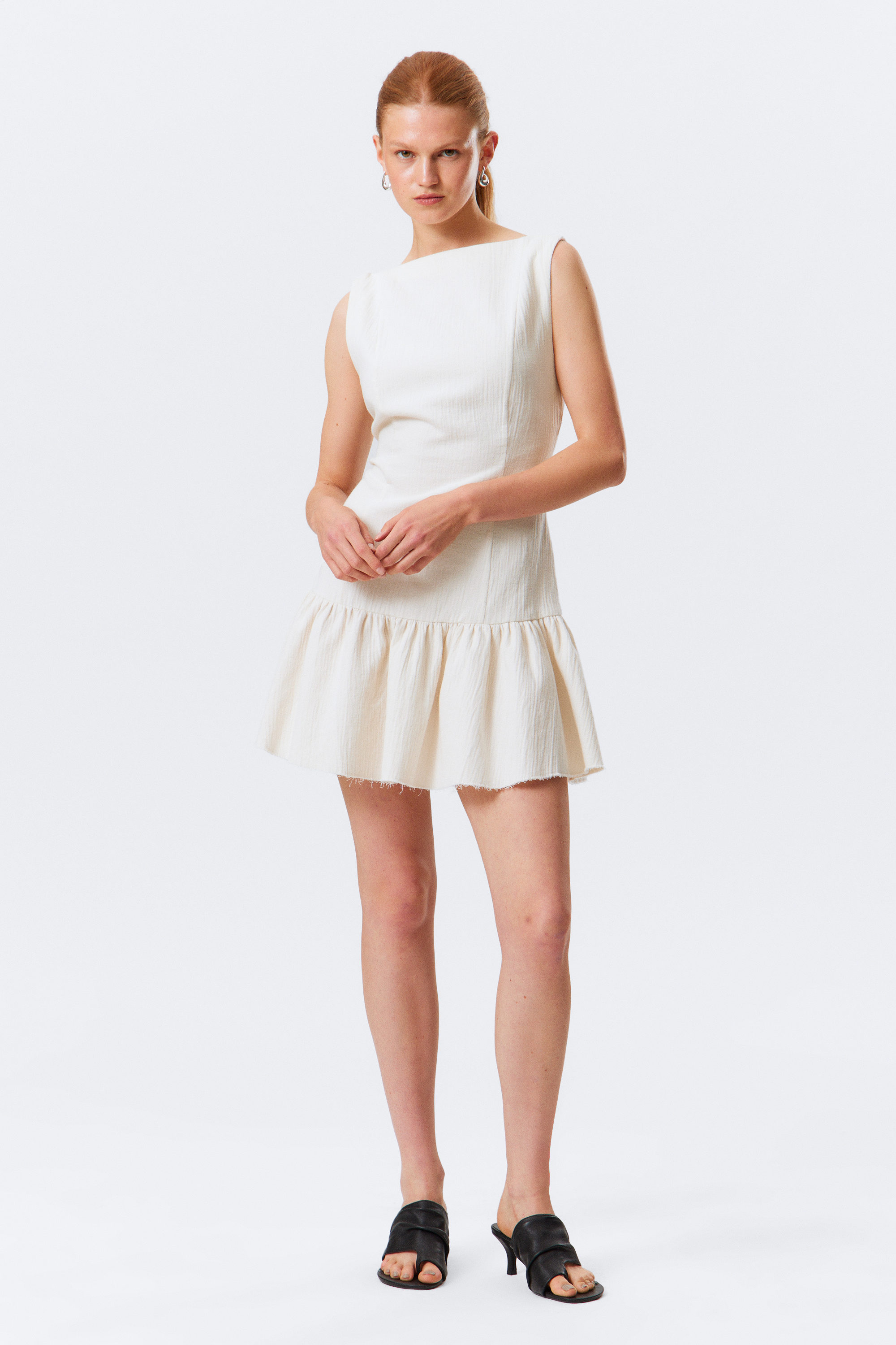 Wit - Mouwloze mini-jurk van keperstof - 1
