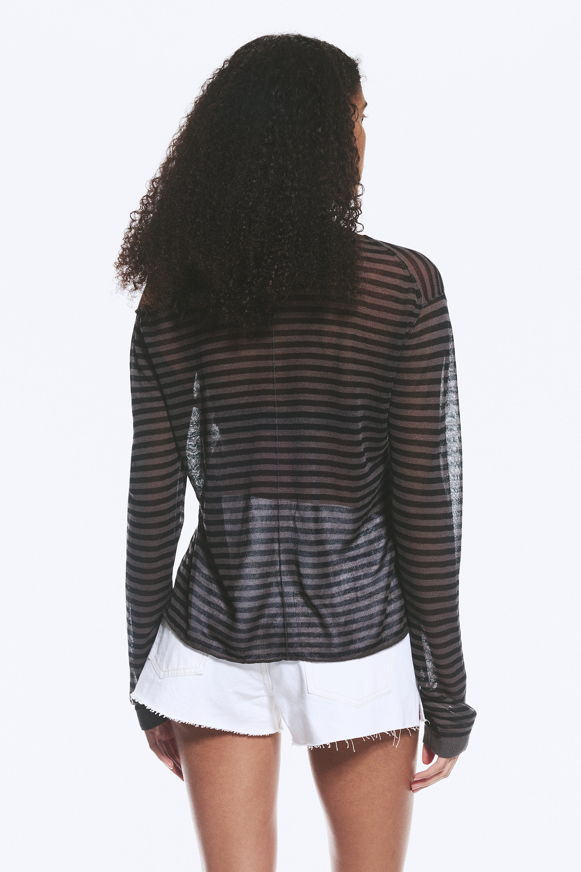 loose sheer knitted sweater - Striped Dark Grey | Weekday WW