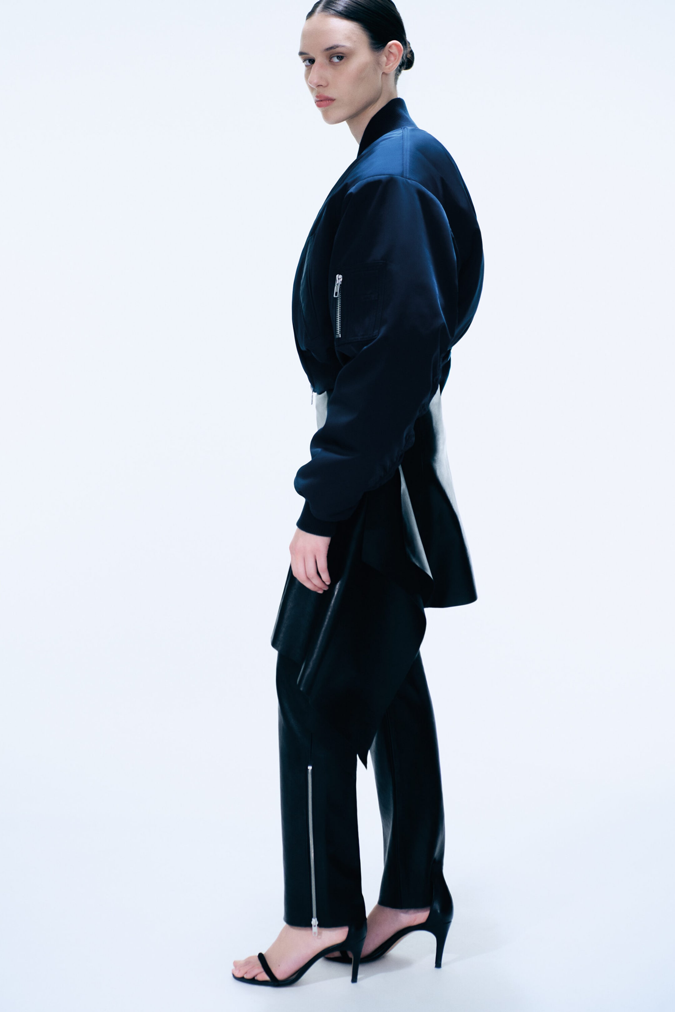 Navy Blue - Cropped Bomber Jacket - 2