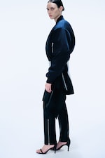 Navy Blue - Cropped Bomber Jacket - 2