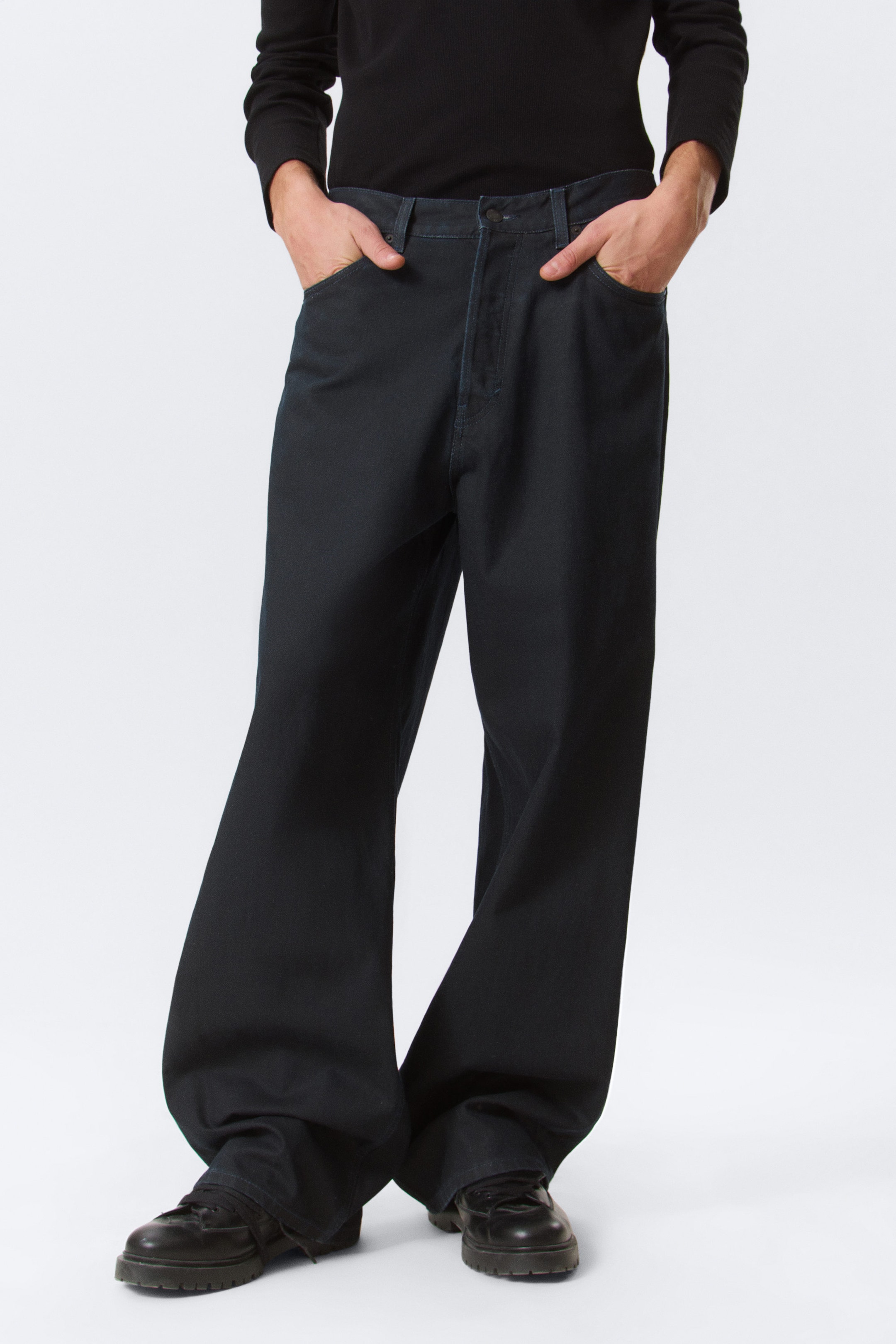 Indigo Coating - Astro Mid Rise Loose Baggy Leg Coated Jeans - 2