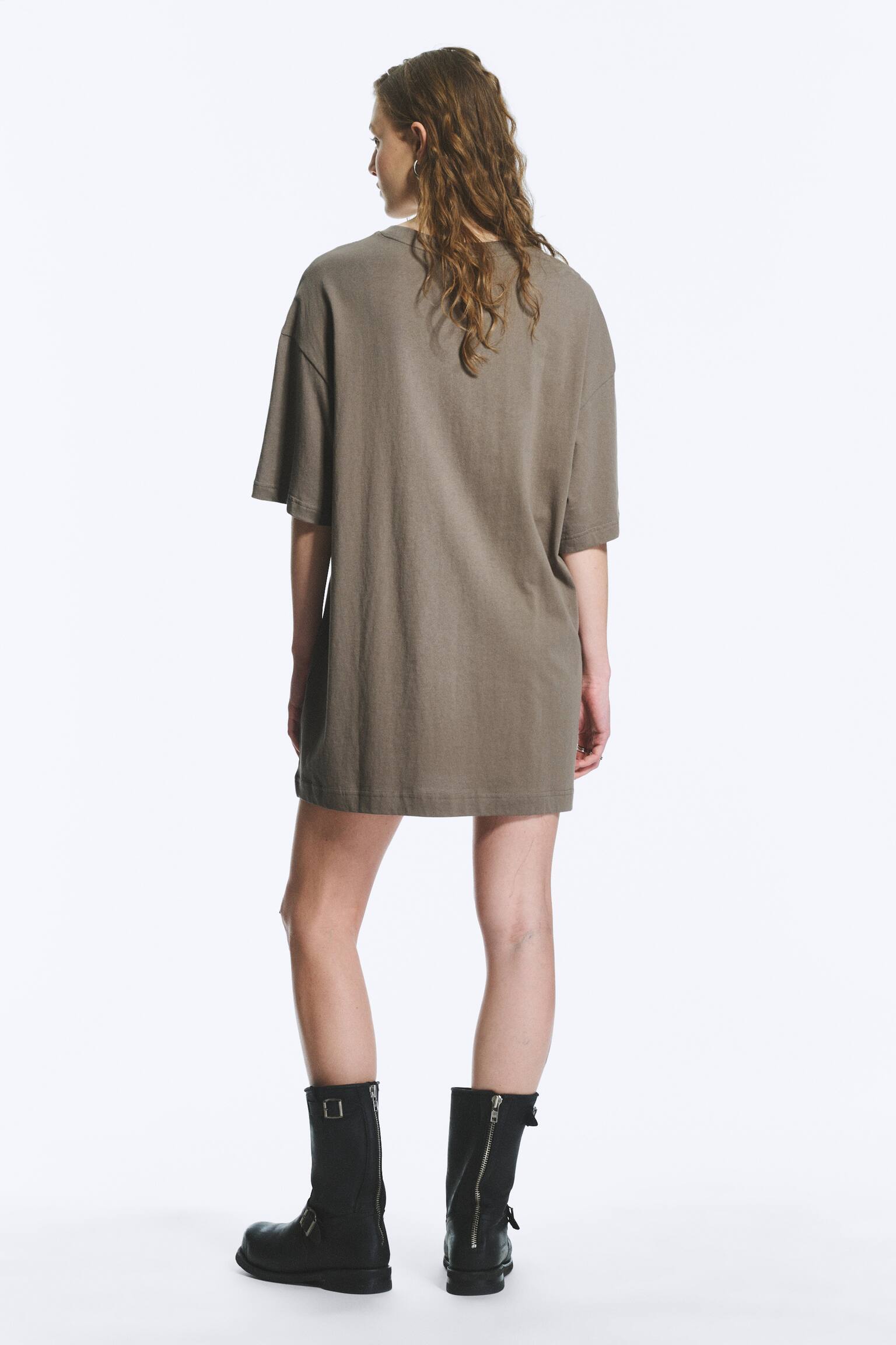 Oversized Cotton T-shirt Dress - Zachtgrijs/Wit - 4
