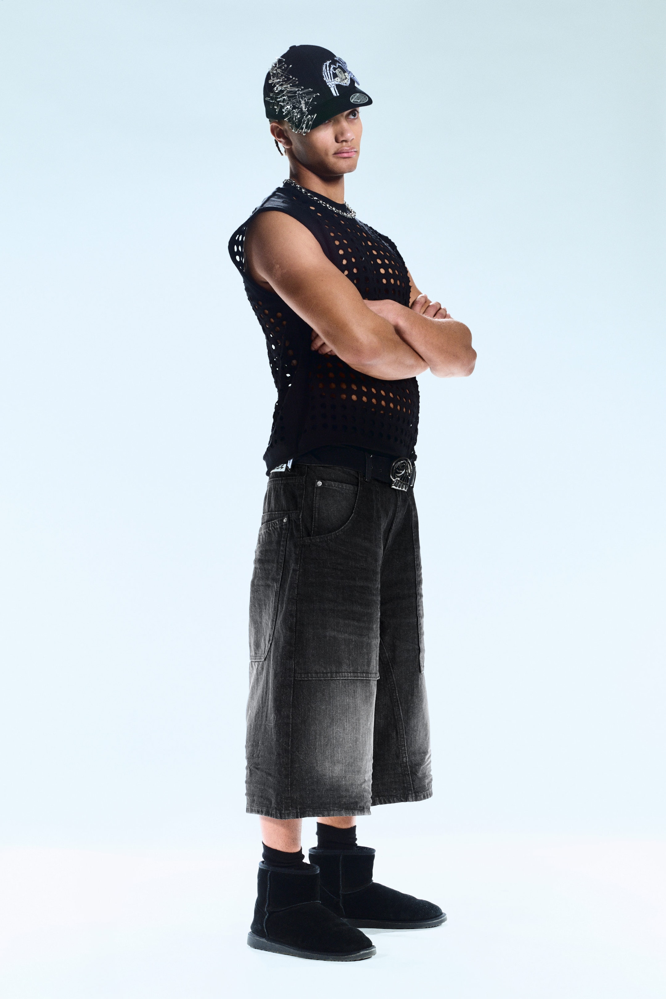 Black Web - Black - Dunno Unisex Loose Fit Carpenter Jorts - 2