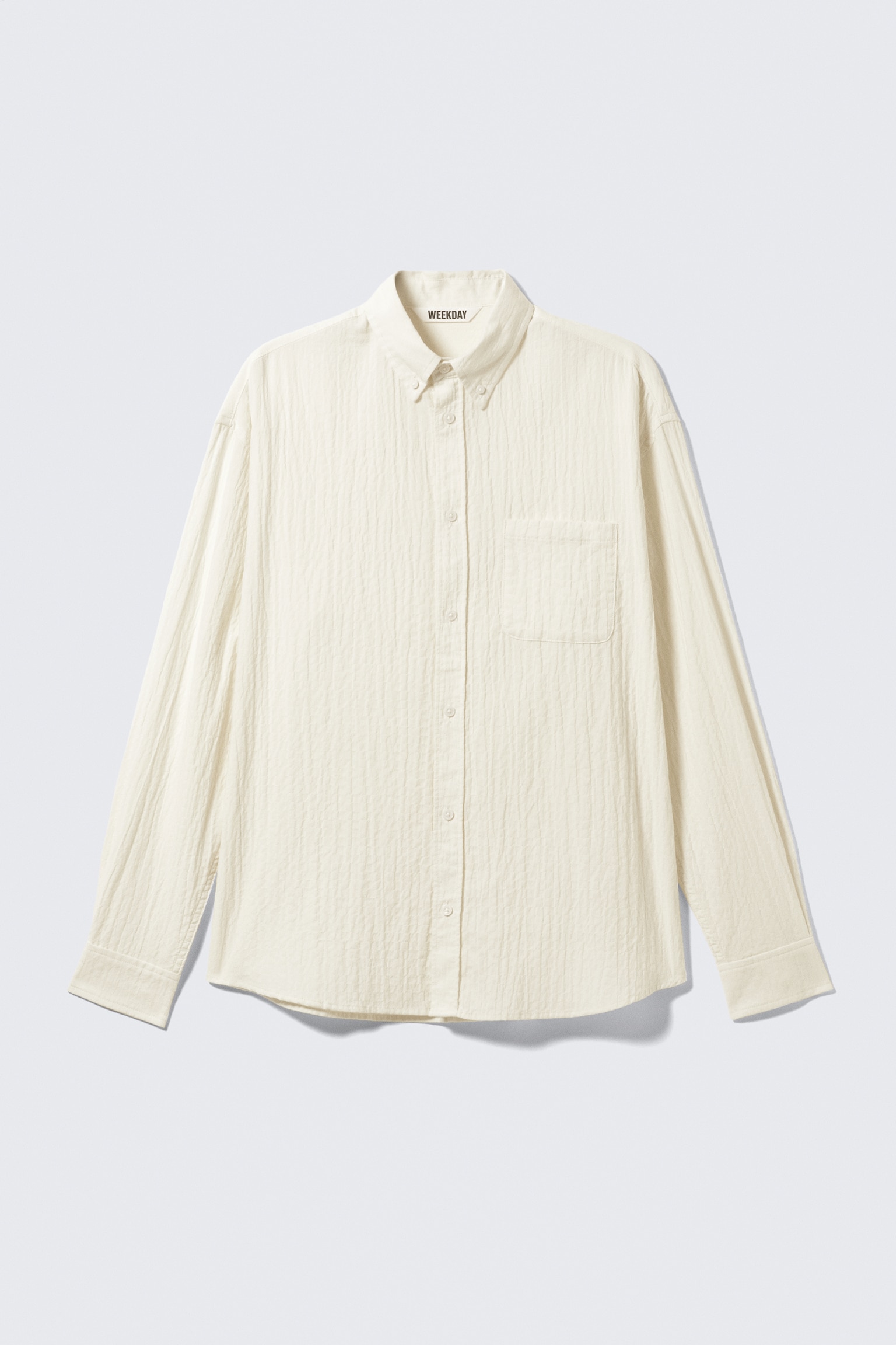Oversized skjorta i seersucker med knappar - Off-white/Ljusgul - 2