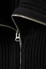 Black - Slim Fit Ribbed Zip Cardigan - 4