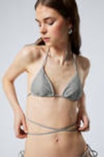 Grey - Rhinestones - Rhinestone Wrap Bikini Top - 0