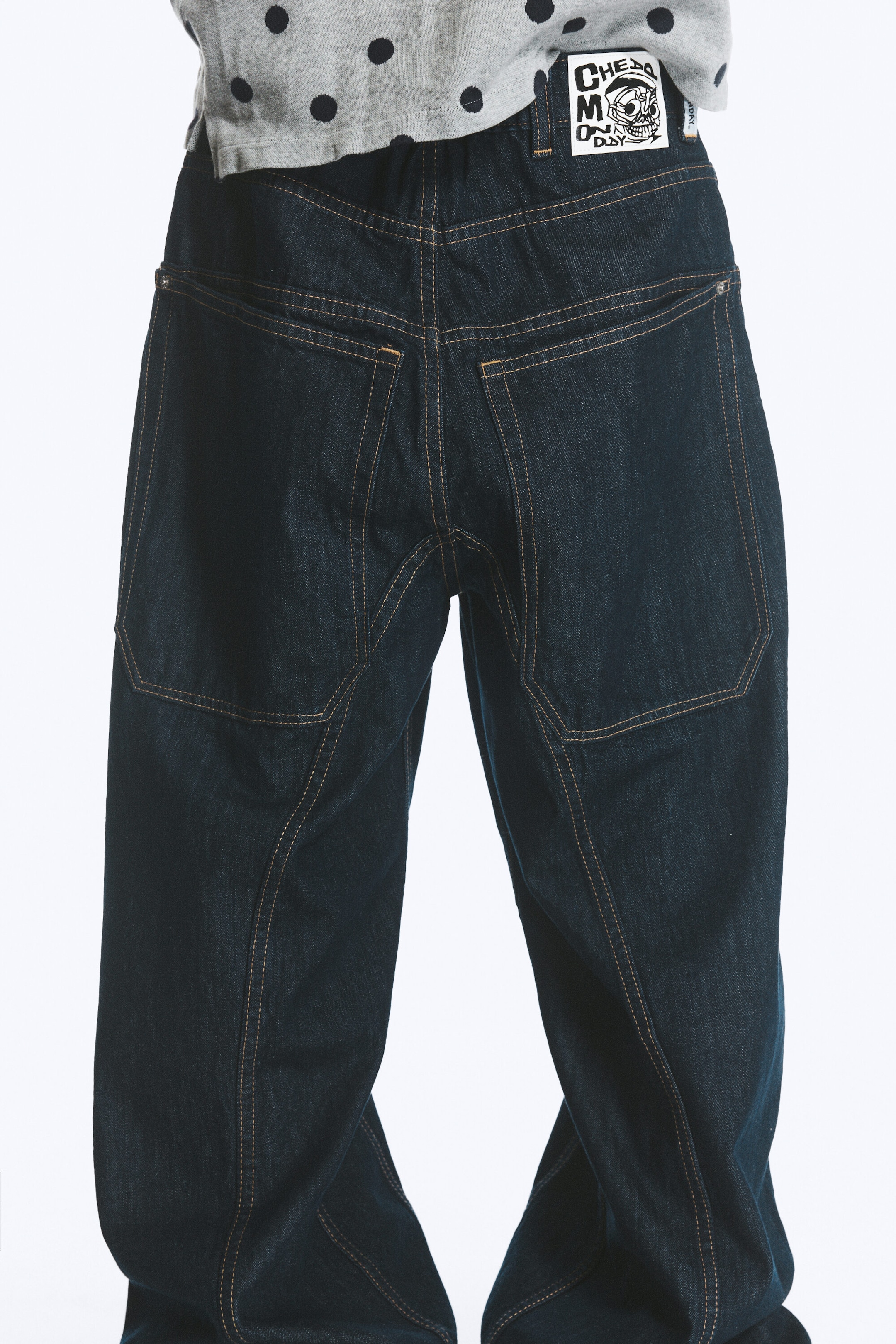 Blue Rinse - Dark Blue - Dunno Unisex Low Rise Loose Barrel Jeans - 5