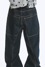 Blue Rinse - Dark Blue - Dunno Unisex Low Rise Loose Barrel Jeans - 5