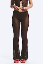 Dark Brown - Flared Crochet Trousers - 2