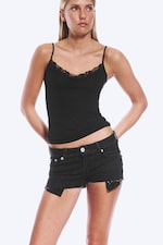 Ink Black - Noir - Short denim ajusté taille basse - 1