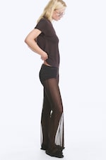 Dunkelbraun - Ausgestellte Hose aus bedrucktem Mesh - 2