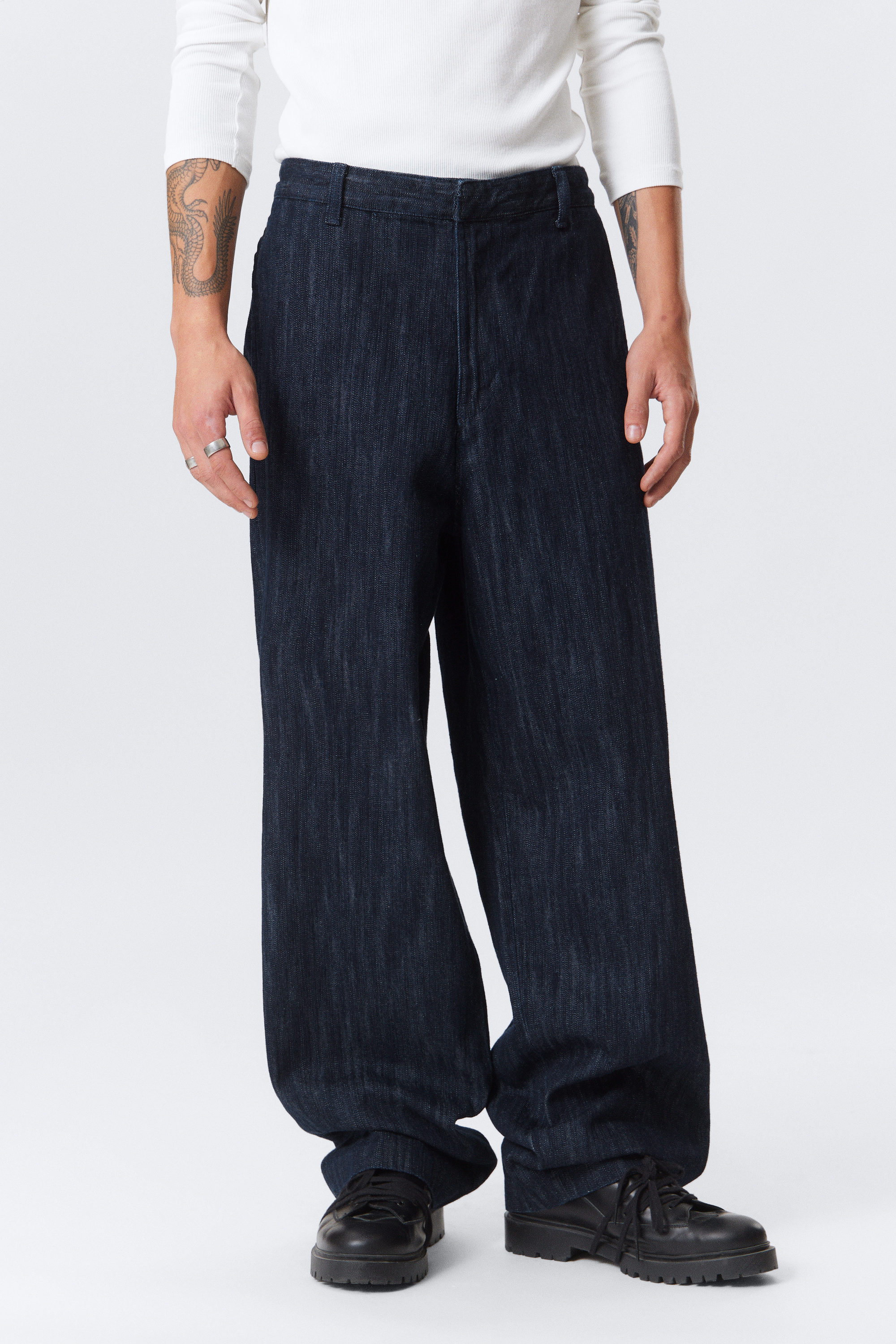 Slub Rinse - Dark Blue - Relaxed Fit Denim Suiting Trousers - 2