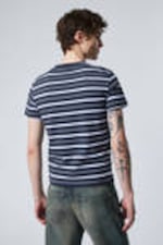 Striped Dark Blue - Shrunken Cotton T-shirt - 2
