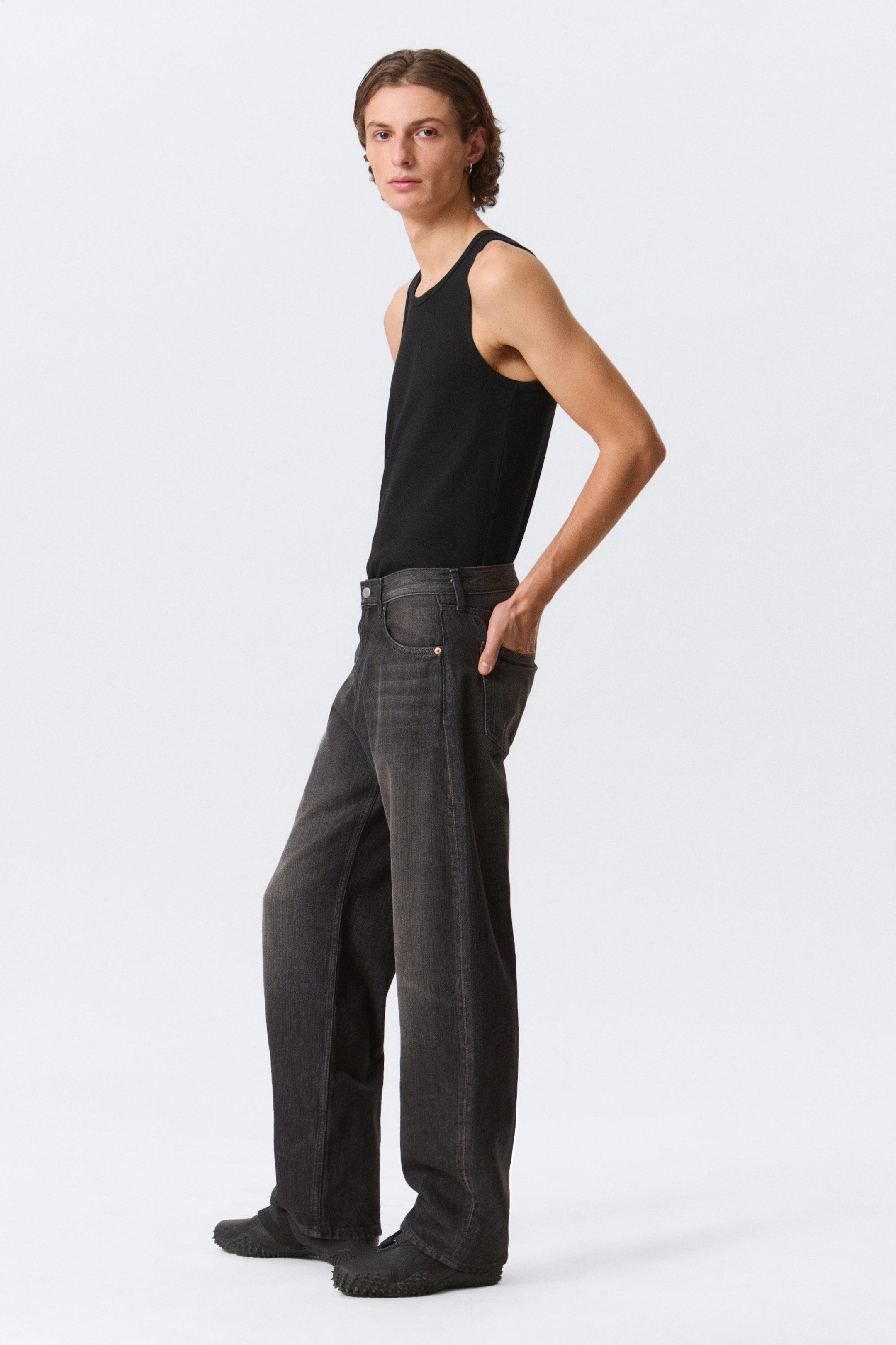 Chelsea Black - Black - Nebula Mid Rise Loose Barrel Leg Unisex Jeans - 5