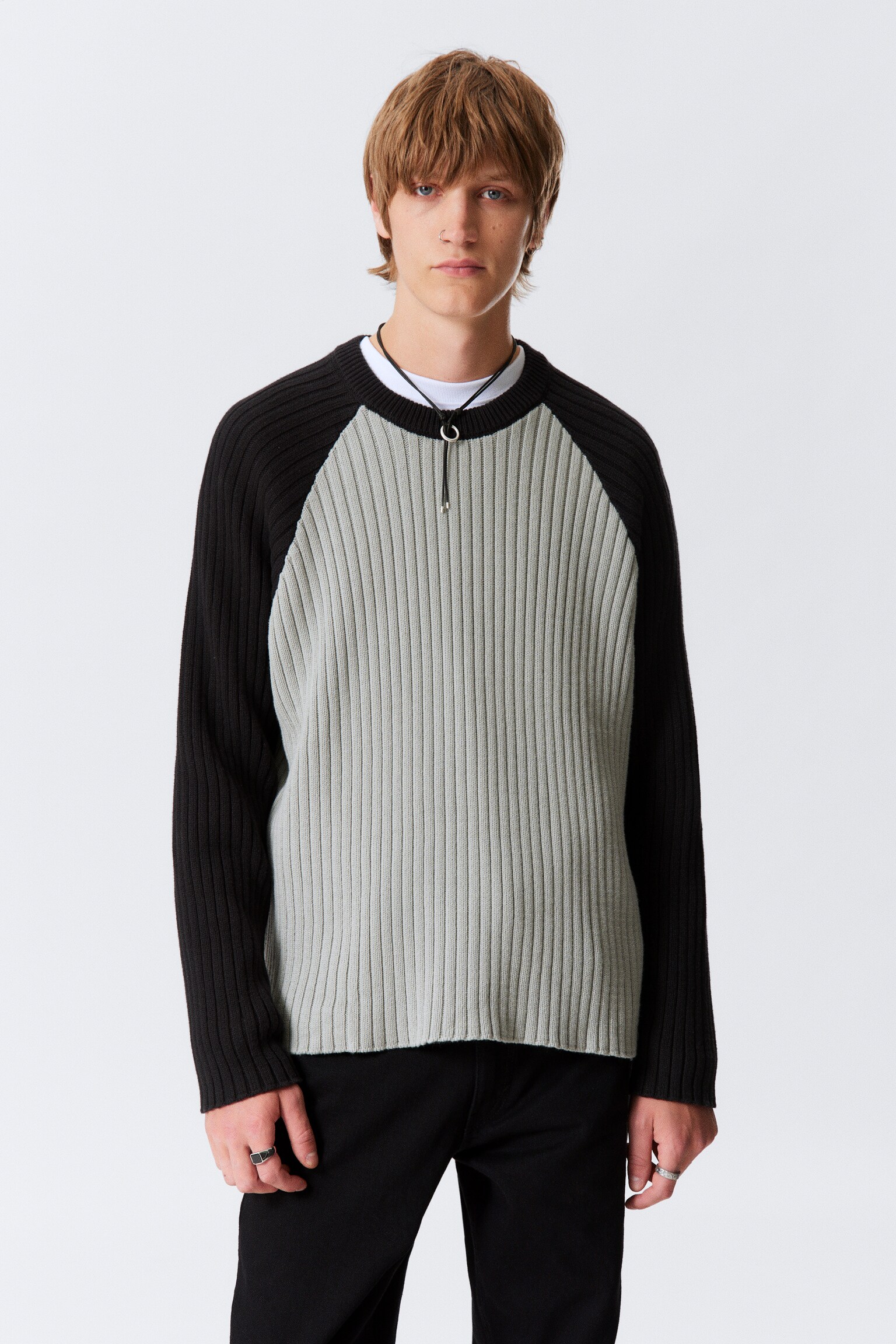 Jersey de algodón con mangas raglán - Grey/Black