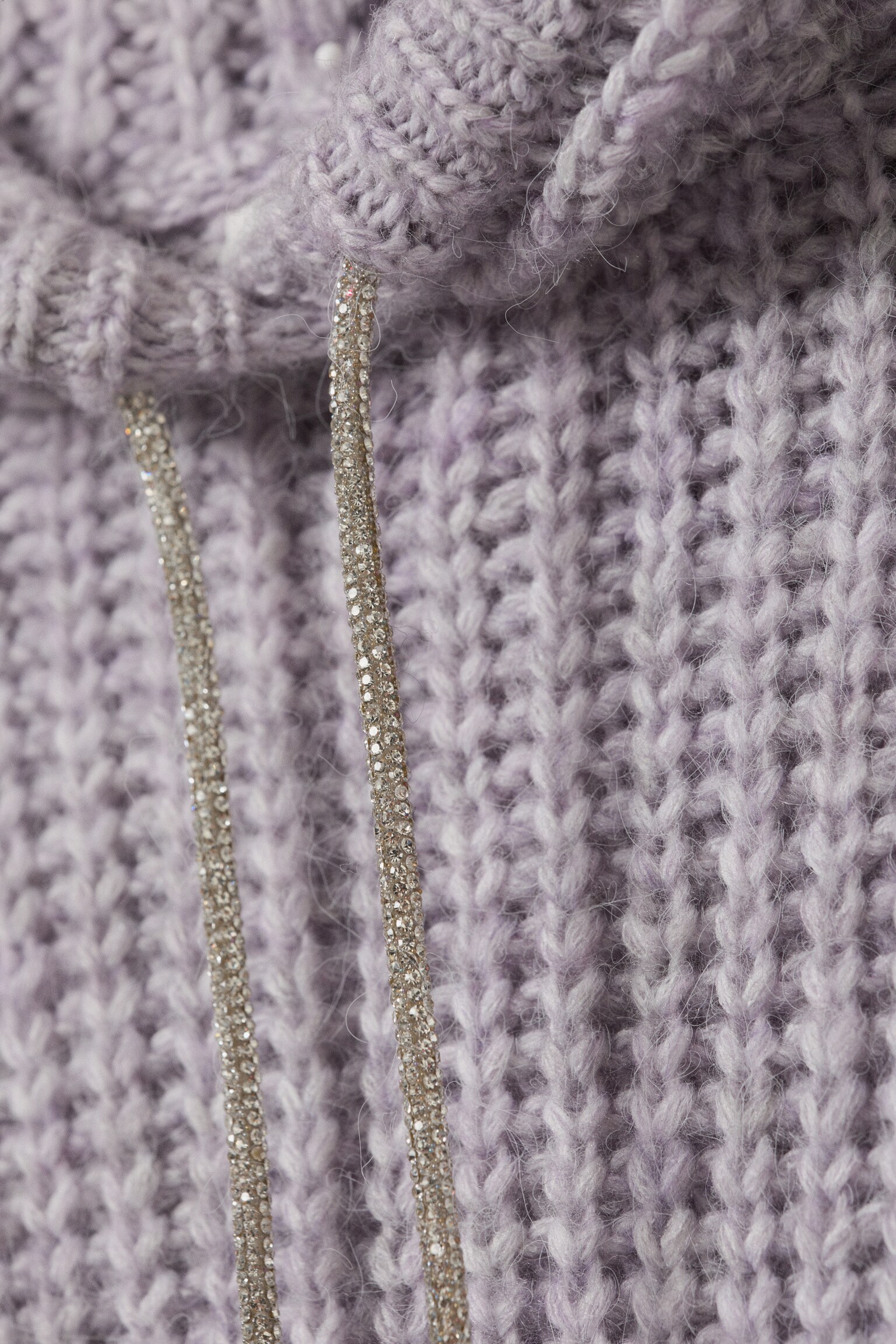 Knitted Drawstring Hoodie - Lilac/White - 5