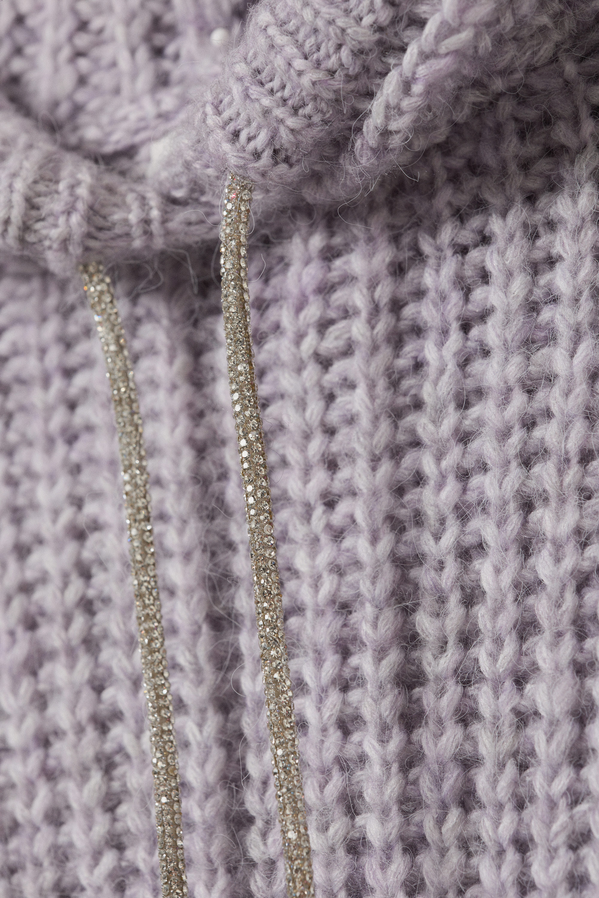 Lilac - Knitted Drawstring Hoodie - 5