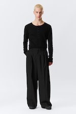 Black - Nate Loose Fit Pleated Suit Trousers - 0