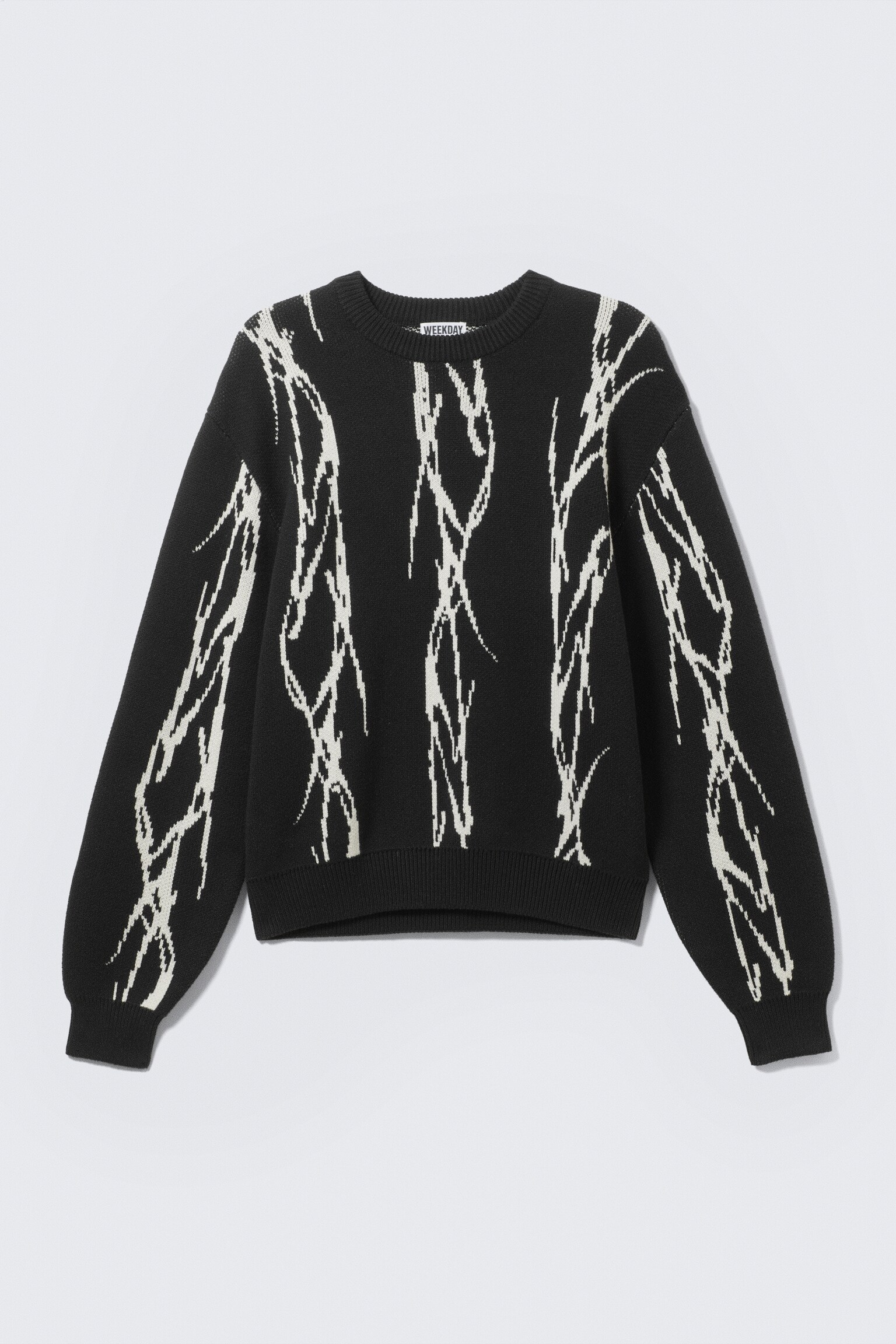 Regular Jacquard Knitted Graphic Sweater - Black - Iced Veins - 2
