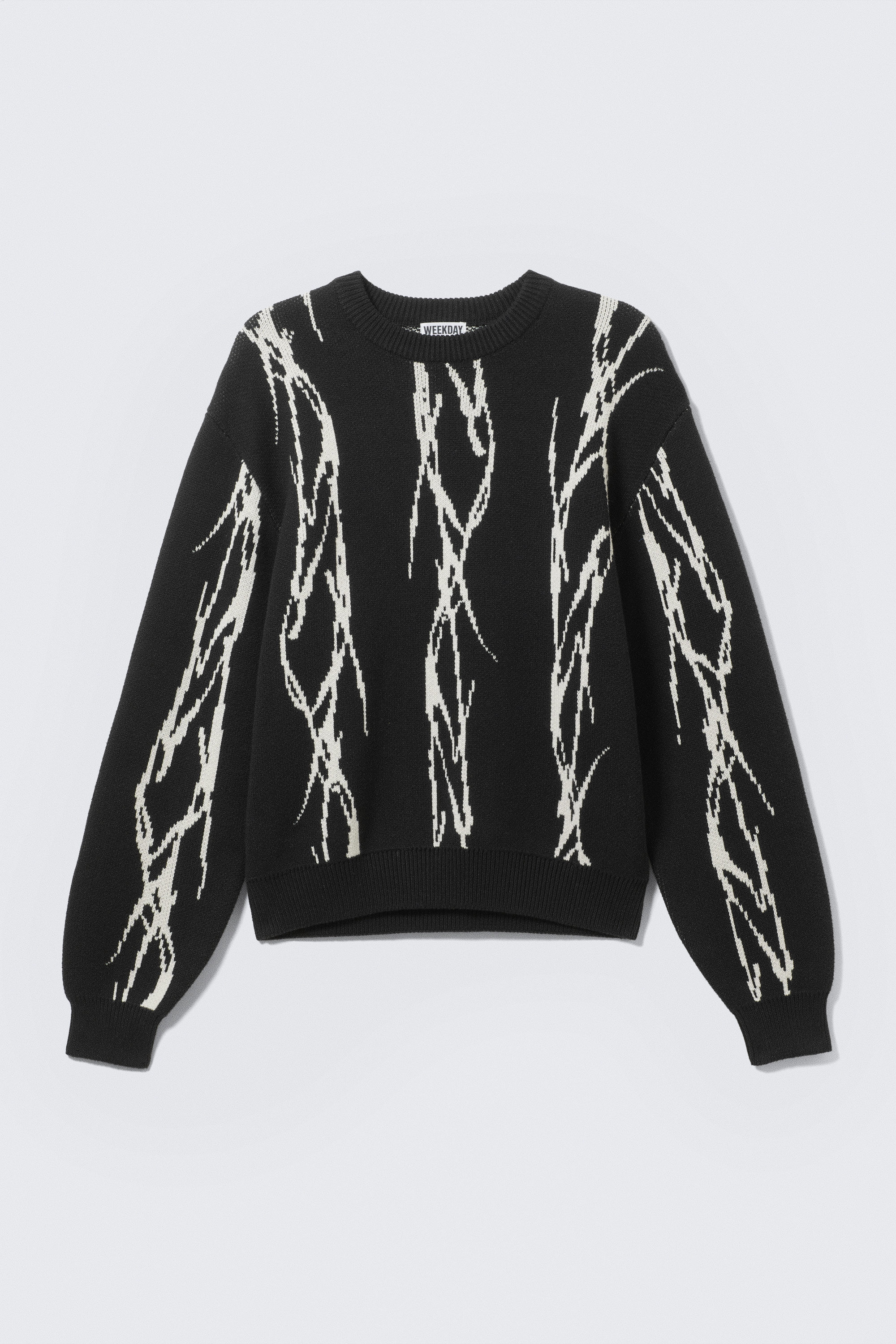 Black - Iced Veins - Regular Jacquard Knitted Graphic Sweater - 1