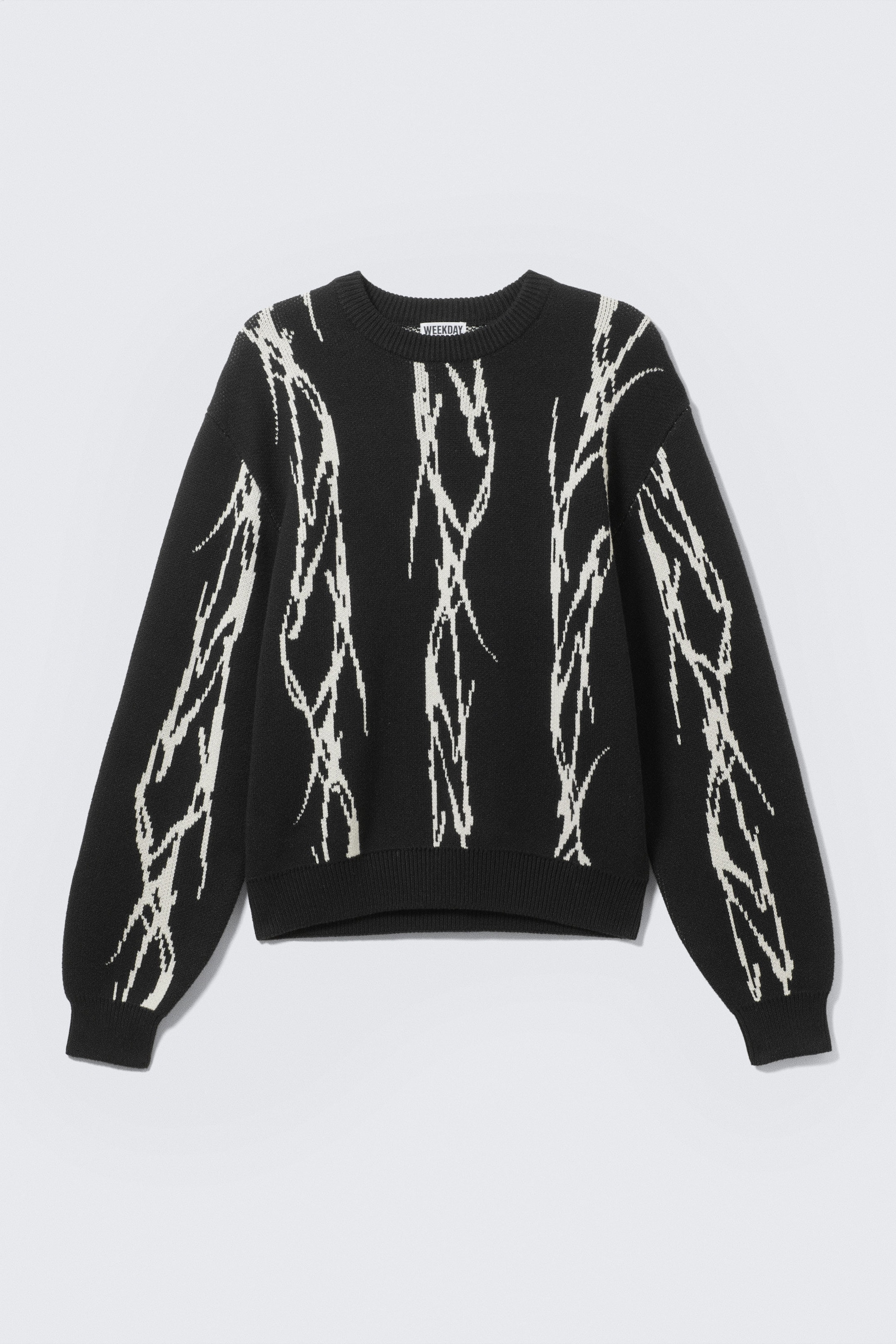 Black - Iced Veins - Regular Jacquard Knitted Graphic Sweater - 4