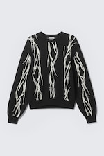 Black - Iced Veins - Regular Jacquard Knitted Graphic Sweater - 4