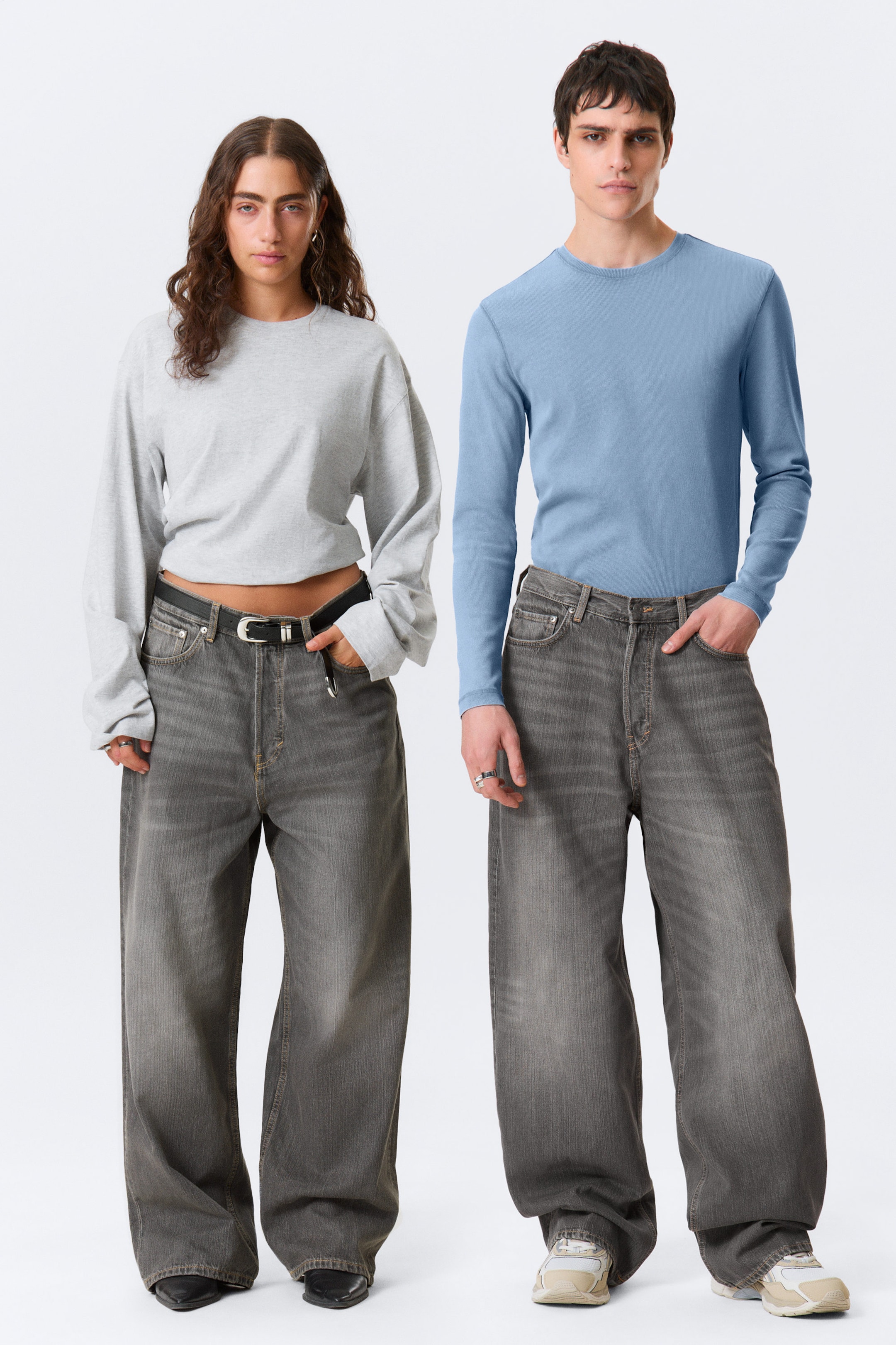 Mine Grey - Astro Mid Rise Loose Baggy Leg Unisex Jeans - 1