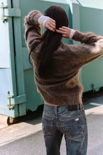 Dark Mole - Knitted Mohair-Blend V-neck Sweater - 6