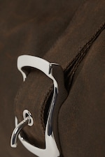 Brown - Structured Buckle Canvas Shoulder Bag - 5