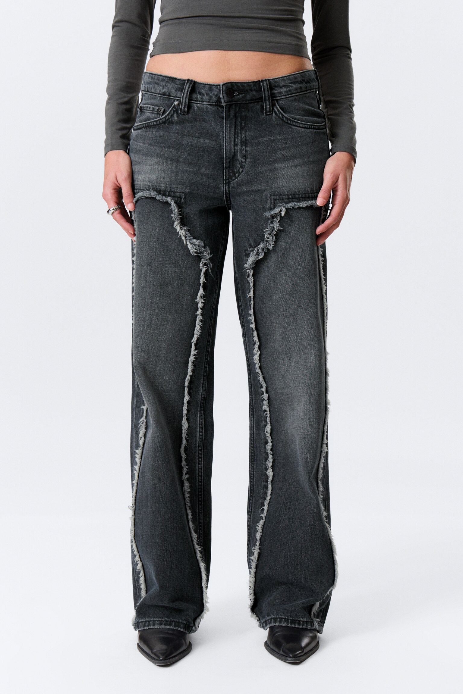 Jeans Ample Frayed Low Rise Loose Wide Leg - Kimberly Blue - Dark Blue - 5