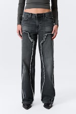 Kimberly Blue - Dark Blue - Ample Rafelige Low Rise Loose Wide Leg Jeans - 1