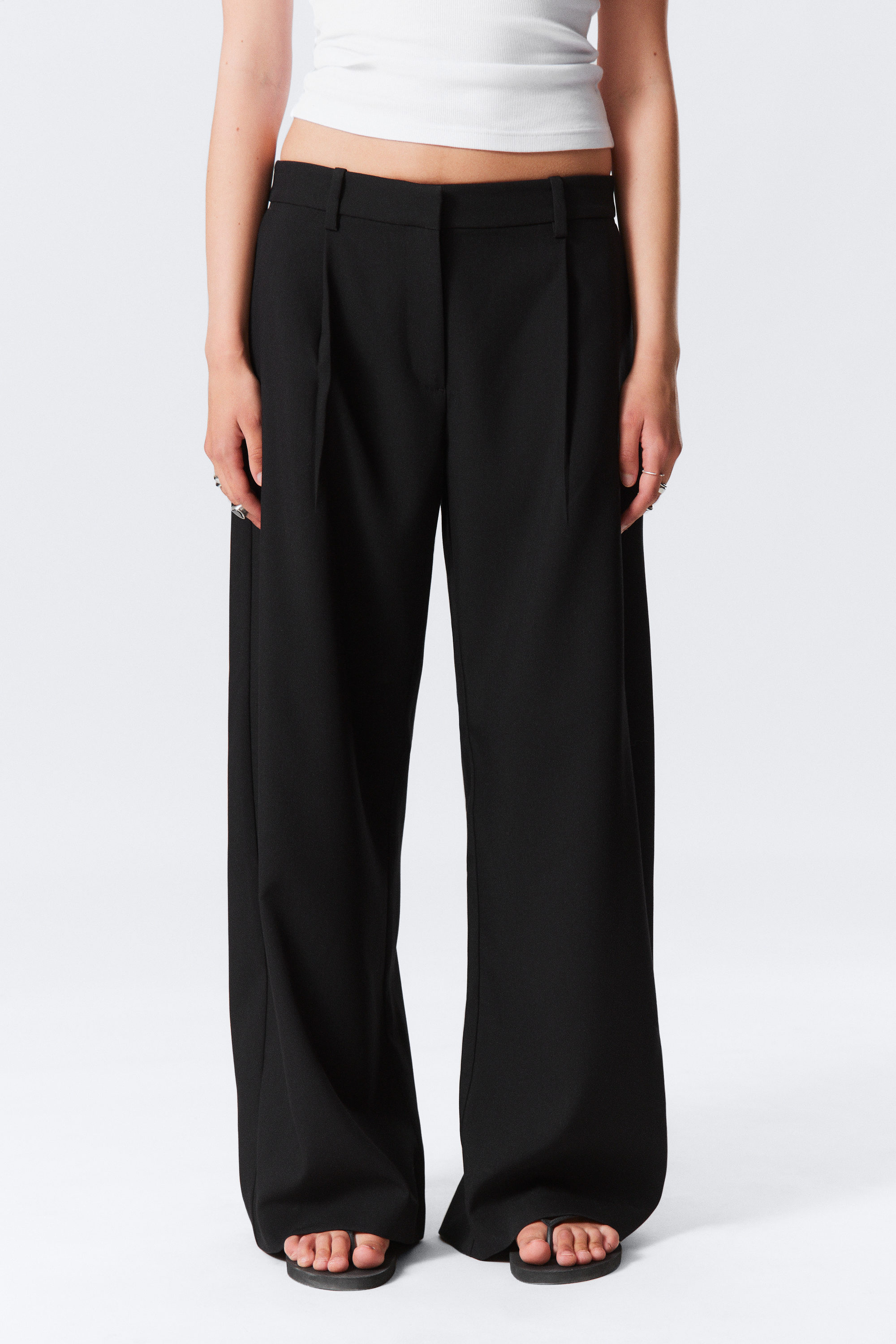 Zwart - Wijde pantalon met lage taille - 3