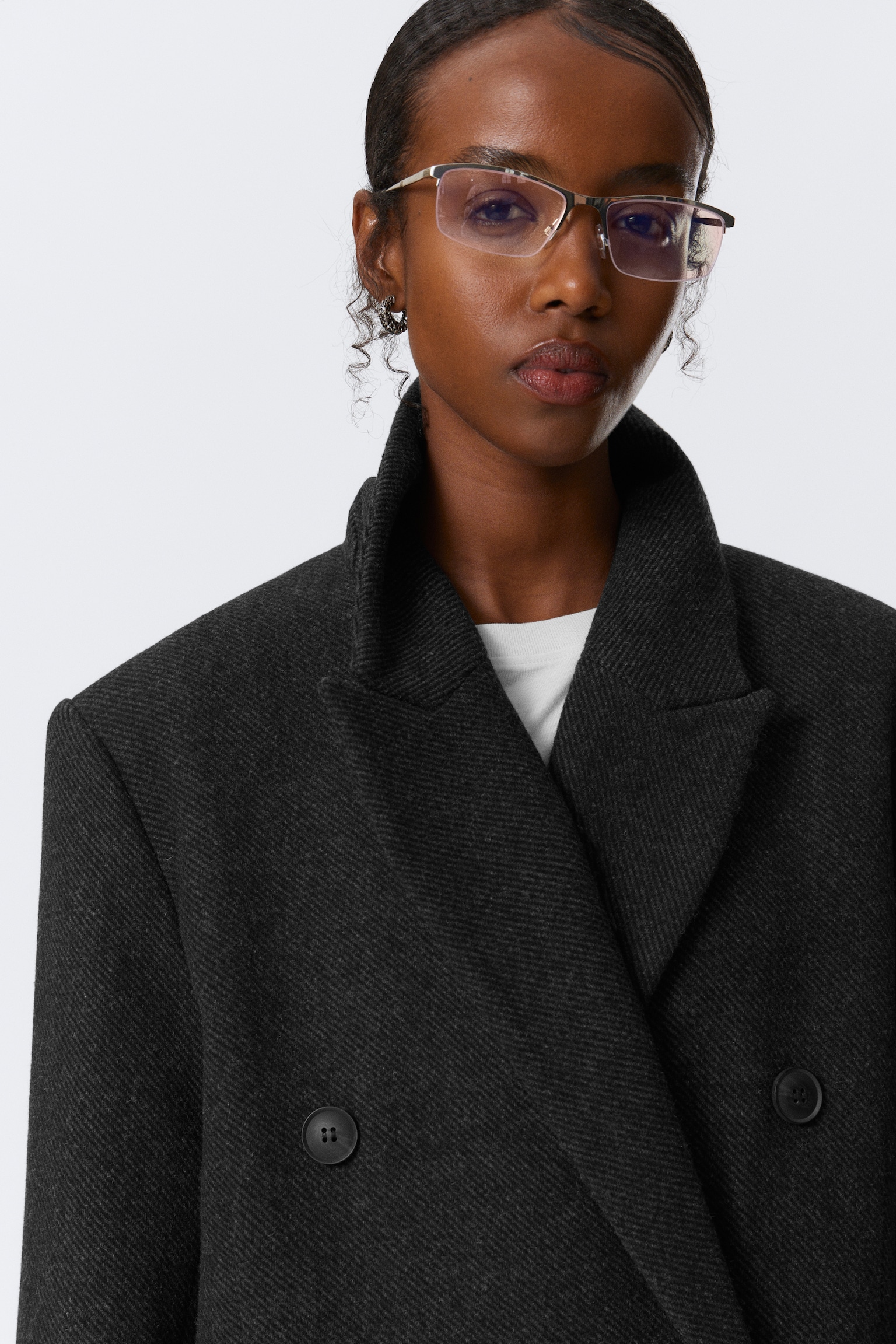 Oversized Double-Breasted Wool-Blend Coat - Dark Grey/Black/Dark Brown - 4