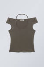 Dark grey - HALTERNECK SHORT SLEEVE TOP - 0