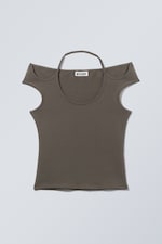 Dark grey - HALTERNECK SHORT SLEEVE TOP - 0