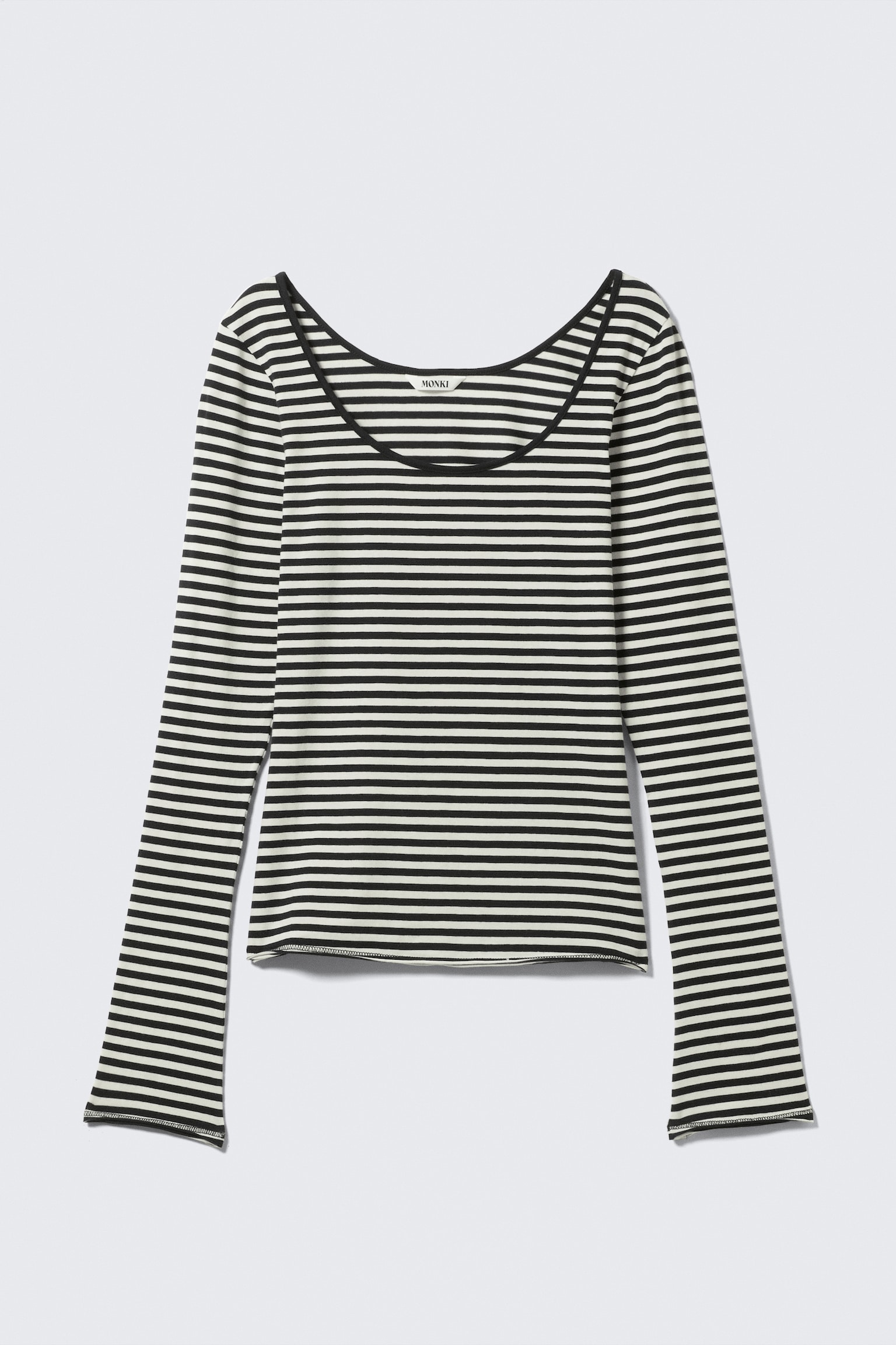 Long-Sleeved Slim Fit Scoop Neck Top - Black & White Stripes/Pink & Burgundy Stripes/White - 2