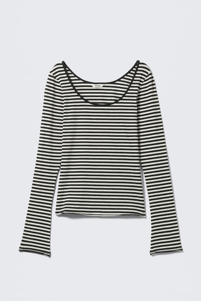 Top de cuello redondo y manga larga - Rayas negras y blancas/Amarillo claro/Marrón/Blanco - 1